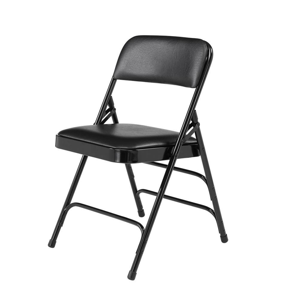 National Public Seating 1300 Series Black Premium Vinyl Upholstered Triple Brace Double Hinge Folding Chair (4-Pack) 1310