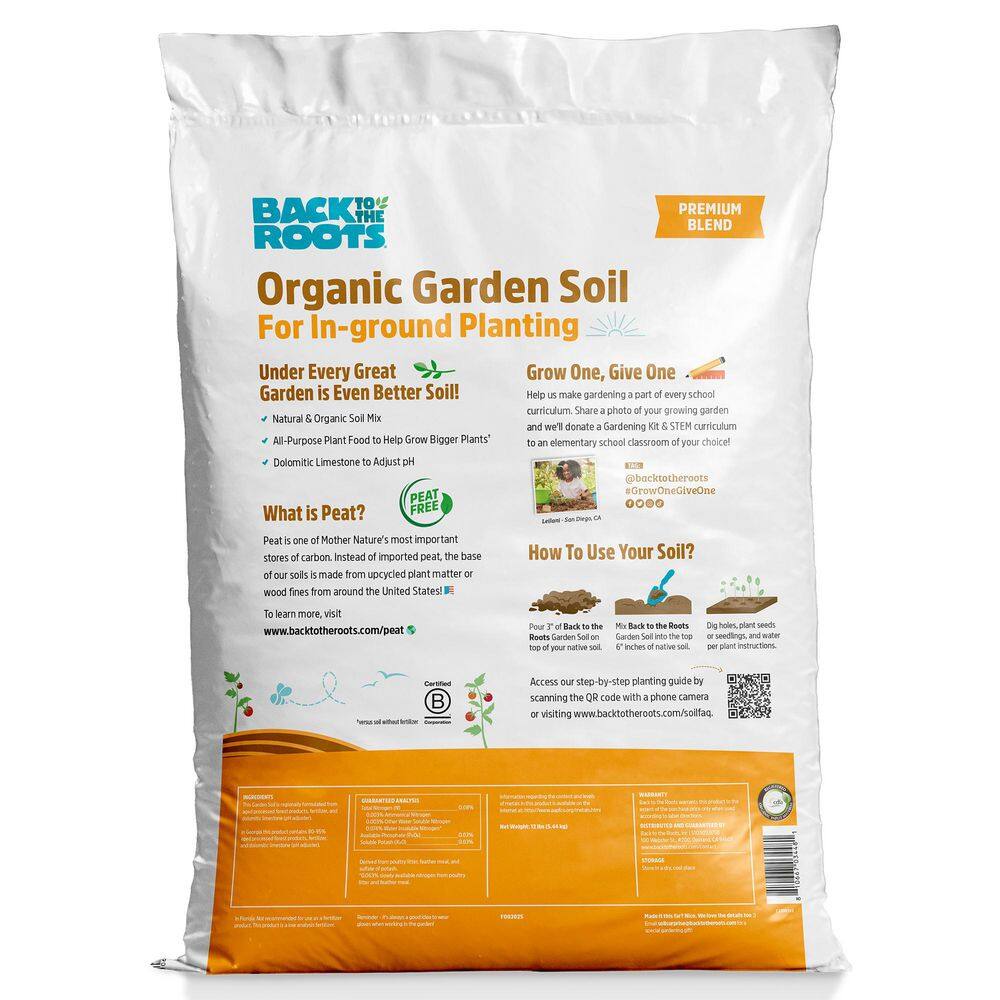 Back to the Roots Organic Garden Soil (2 1 cu.ft. Bags) Peat-Free, Blended with Organic Fertilizer 47070-DS