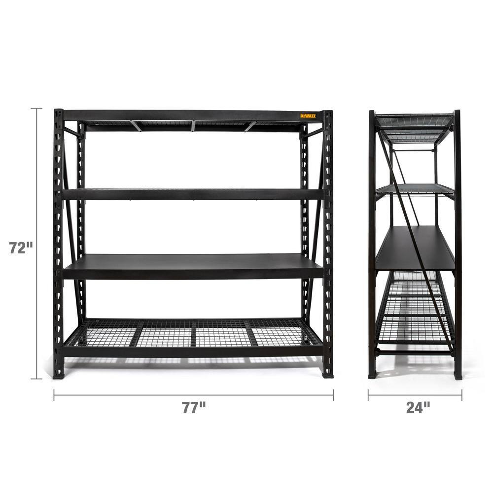 DEWALT Black 4-Tier Steel Garage Storage Shelving Unit (77 in. W x 72 in. H x 24 in. D) DXST10000BLK
