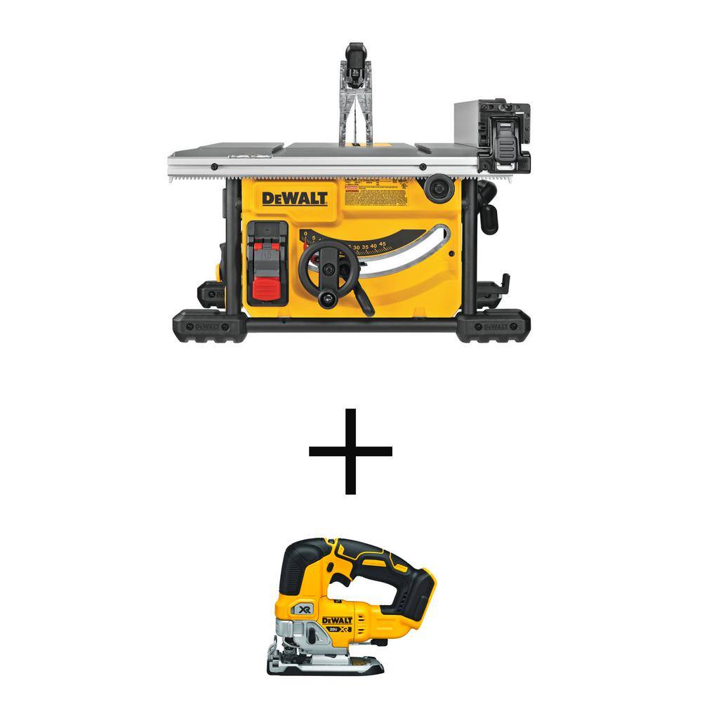 DEWALT 15 Amp Corded 8-1/4 in. Compact Jobsite Table Saw and 20V MAX XR Cordless Brushless Jigsaw (Tool Only) DWE7485WDCS334B