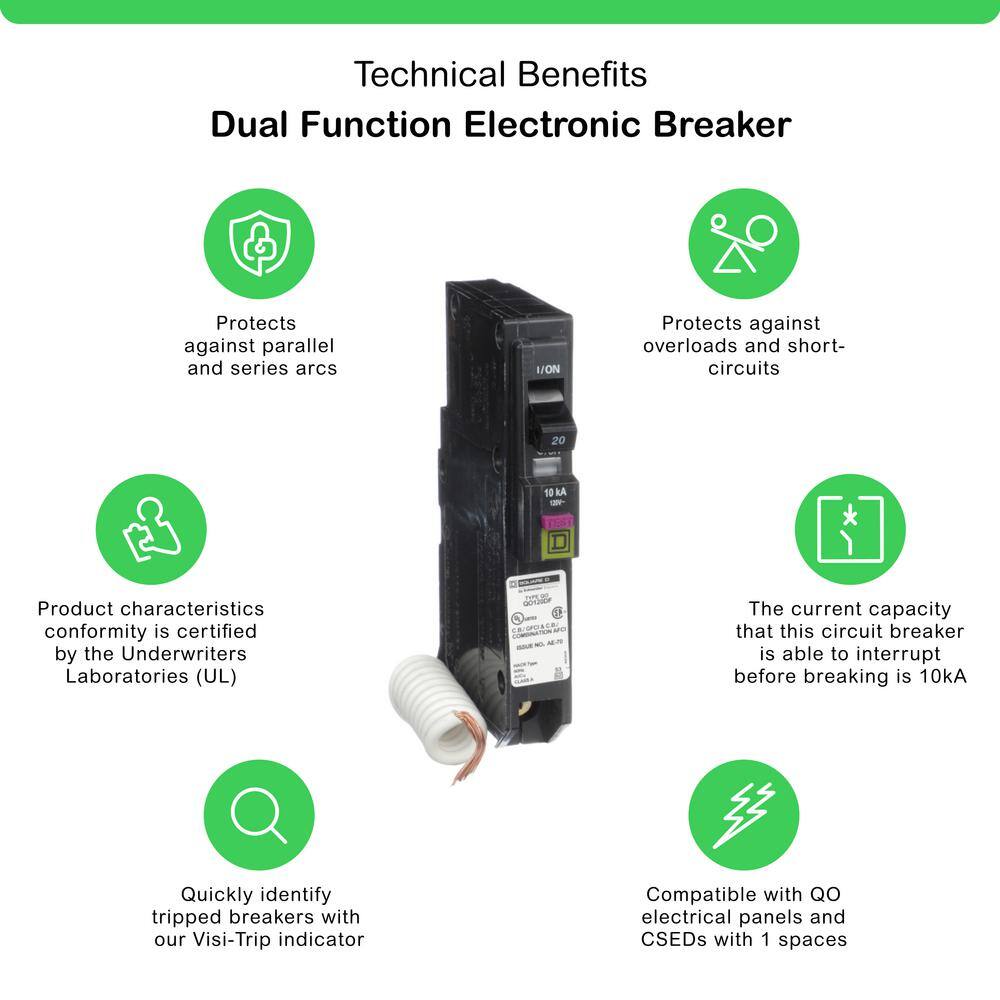 Square D QO 20 Amp Single-Pole Dual Function (CAFCI and GFCI) Circuit Breaker QO120DFC