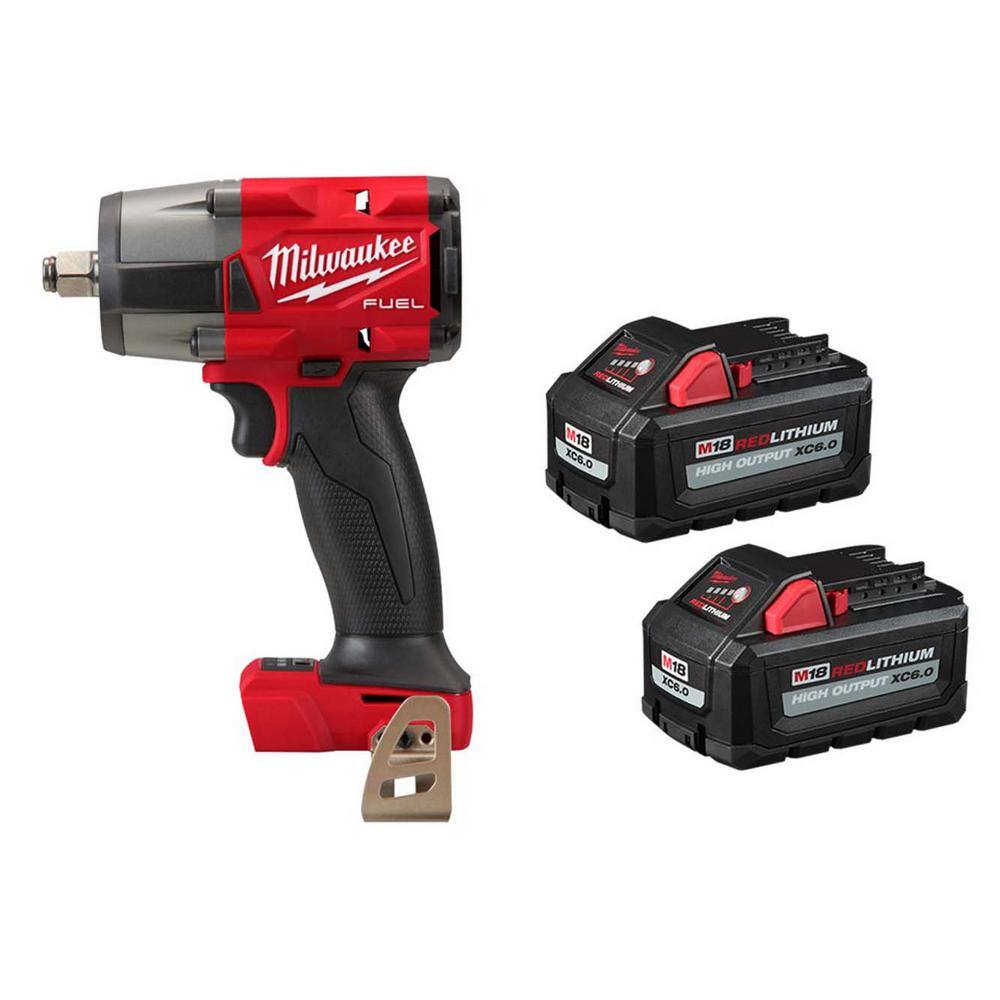 Milwaukee M18 FUEL Gen-2 18V Lith-Ion Brushless Cordless Mid Torque 1/2 in. Impact Wrench w/ (2) High Output 6.0 Ah Battery Pack 2962-20-48-11-1862