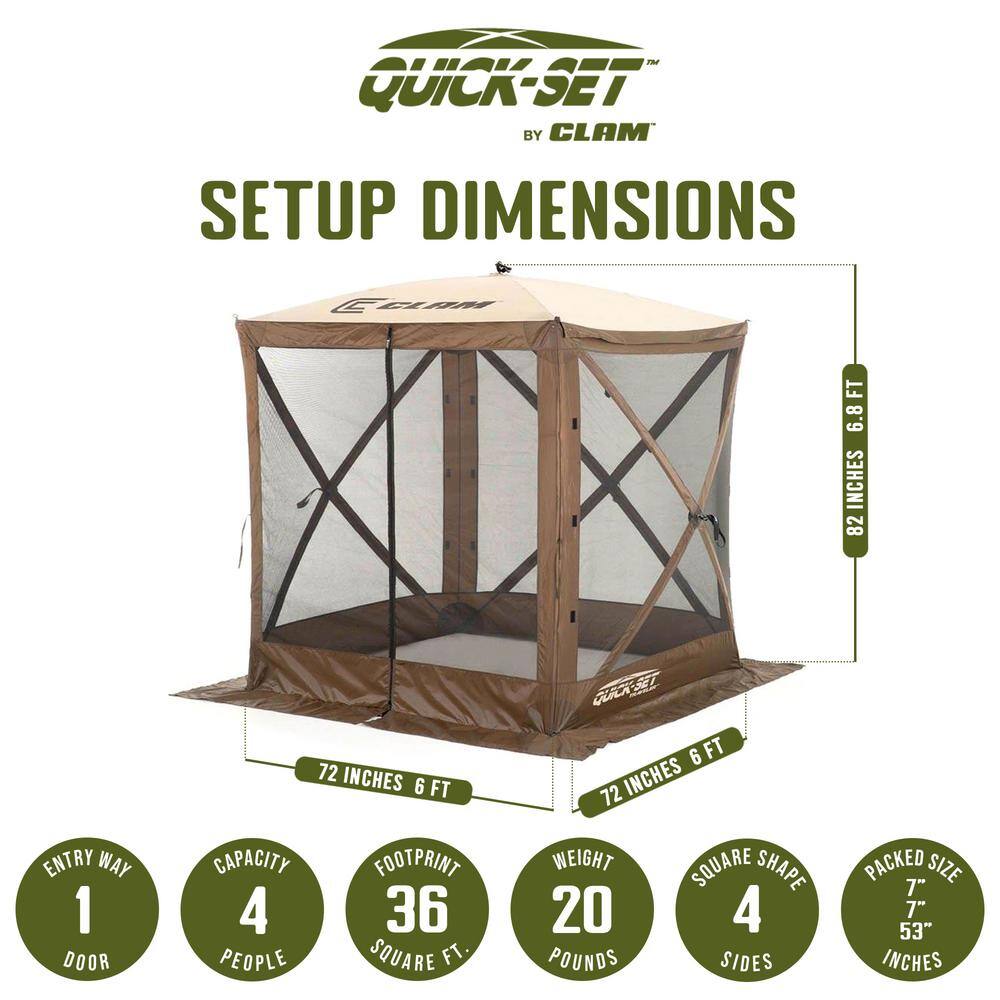 Clam Traveler Screen Shelter 4-Side in Brown/Tan Roof/Black Mesh with Wind Panel CLAM-TV-9881