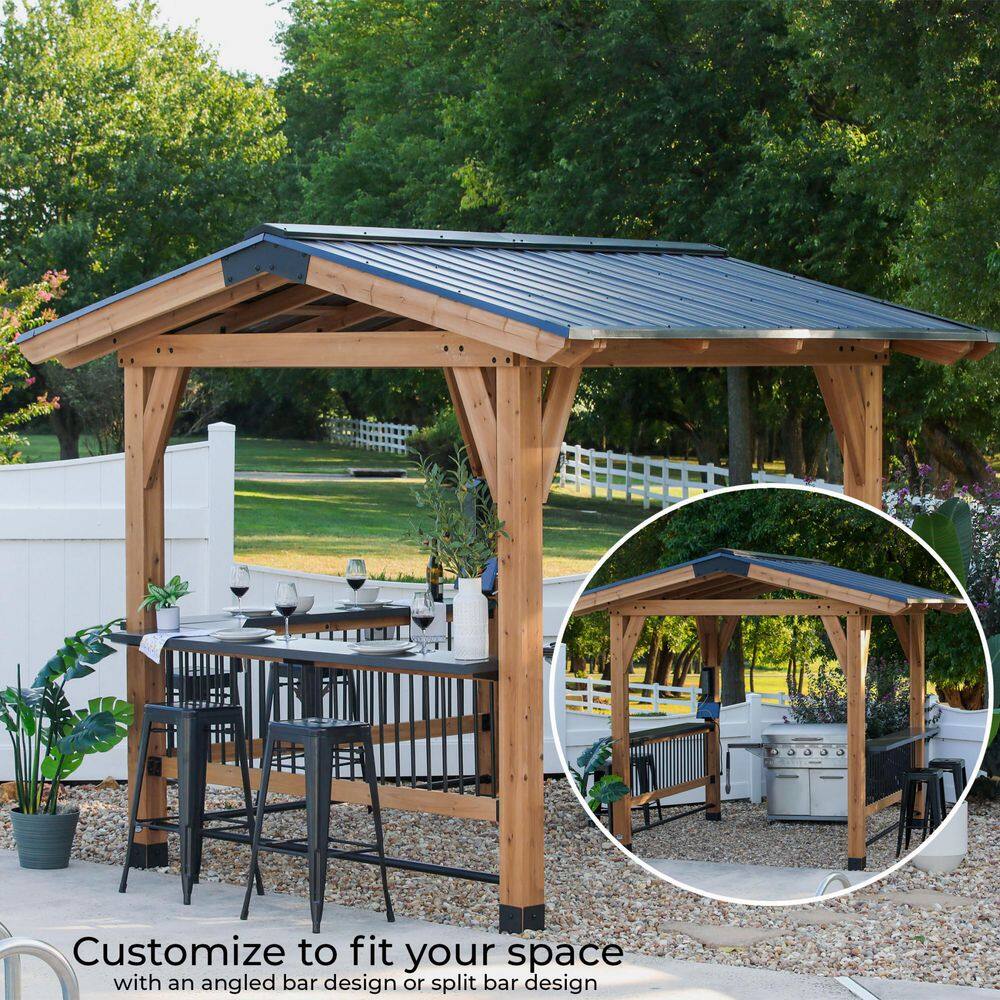 Backyard Discovery Granada 9 ft. x 10 ft. All Cedar Wood Grill Gazebo w/Outdoor Bar, Hard Top Steel Roof and Powder Coated Bar Countertops 2206090COM