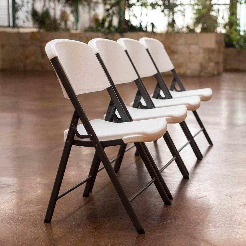 Lifetime White Plastic Seat Metal Frame Outdoor Safe Folding Chair (Set of 4) 42804