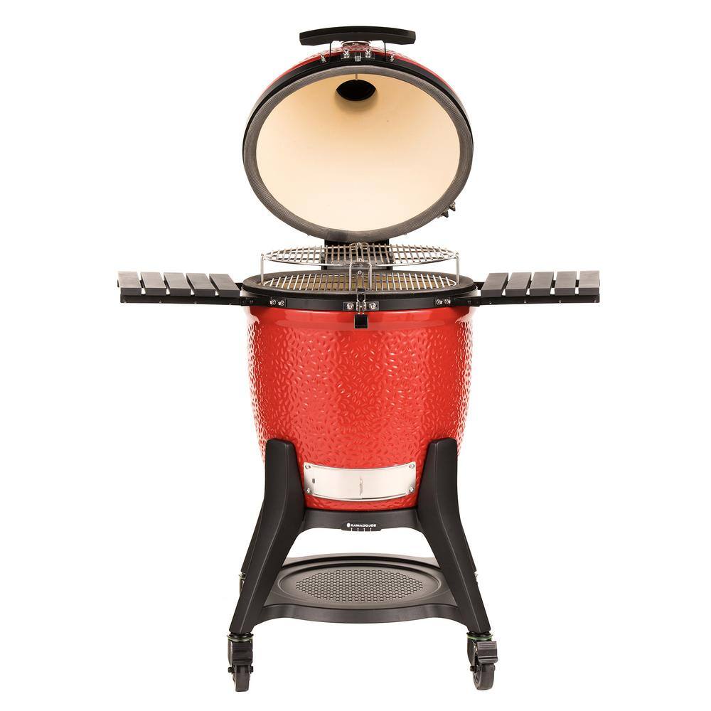 Kamado Joe Classic Joe III 18 in. Charcoal Grill in Red with Cart, Side Shelves, Grate Gripper, and Ash Tool KJ15040921