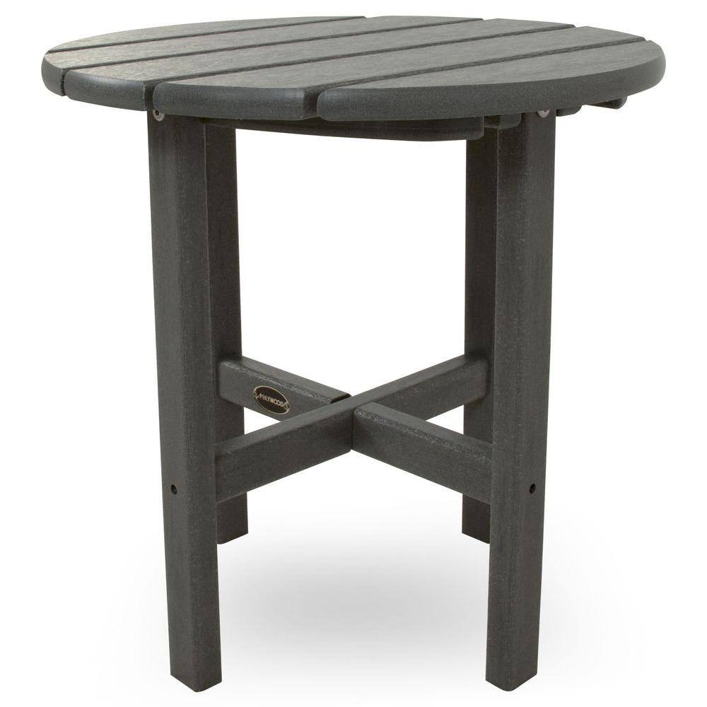 POLYWOOD 18 in. Slate Grey Round Patio Side Table RST18GY