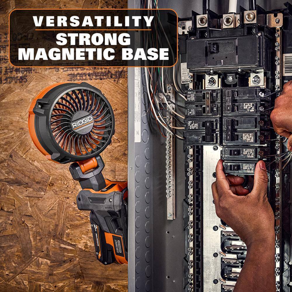 RIDGID 18V SubCompact Brushless Cordless Magnetic Clamp Fan 2-Pack with (2) 4.0 Ah Batteries, Charger, and Bag R860723B-R860723B-AC93044SBN