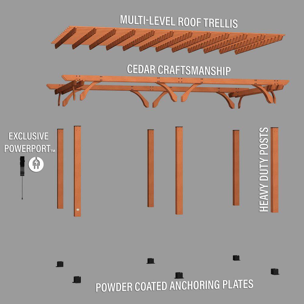 Backyard Discovery Beaumont 20 ft. x 12 ft. Light Brown Traditional Outdoor All Cedar Wood Patio Pergola Shade Structure with Electric 2101579COM