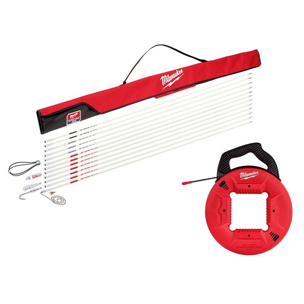 Milwaukee 60 ft. Fiberglass Fish Stick Low/Mid/High Flex Combo Kit with 100 ft. Polyester Fish Tape with Non-Conductive Tip 48-22-4156-48-22-4165