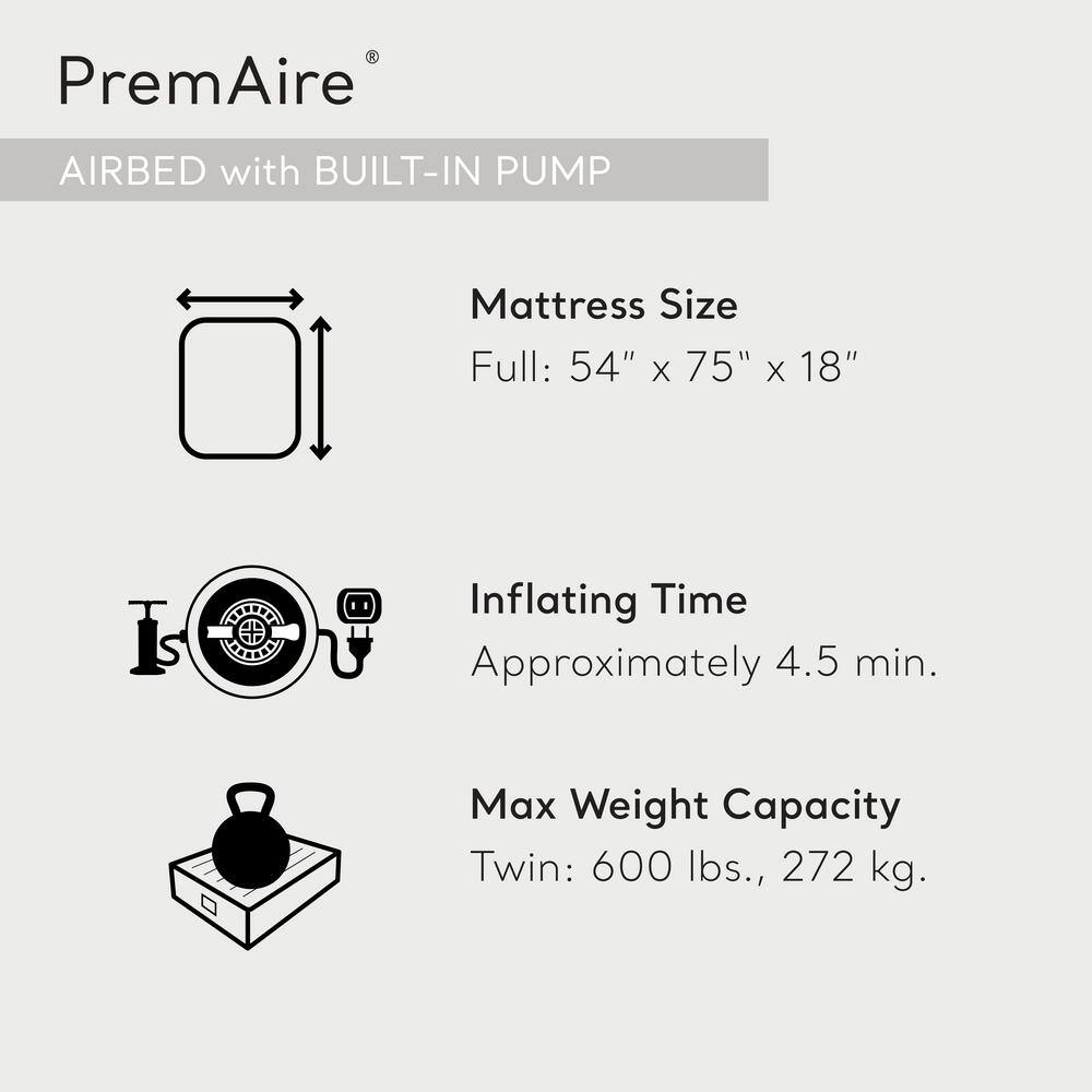 Intex Full PremAire I Fiber-Tech Elevated Air Mattress Bed with Built-In Pump 64903ED
