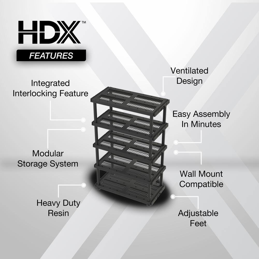 HDX 5 Tier Plastic Adjustable Garage Storage Shelving Unit in Black (48 in. W x 75 in. H x 24 in. D) 999-9324BB5