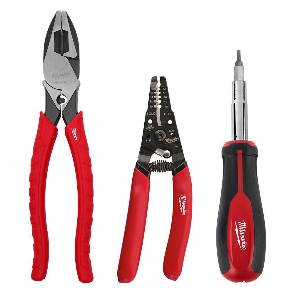 Milwaukee Electrician's Screwdriver, Lineman's Plier & Wire Stripper Hand Tool Kit (3-Piece) 48-22-3097