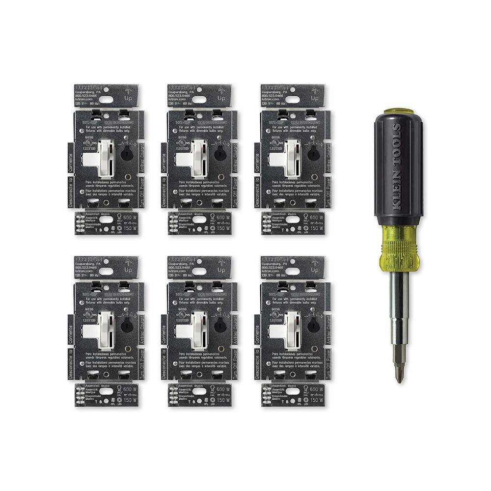 Lutron Toggler LED+ Dimmer Switch for Dimmable LEDs, White, Klein 11-in-1 Multi Bit Screwdriver and Nut Driver (TGCL-6PKR-KSD) TGCL-6PKR-KSD