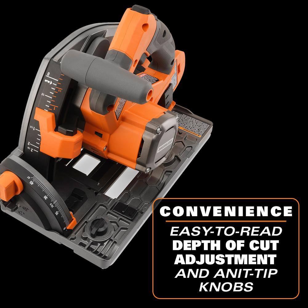 RIDGID 18V (2) 4.0 Ah Batteries and Charger Kit with 18V Brushless Cordless 6-1/2 in. Track Saw AC93044SBN-R48630B