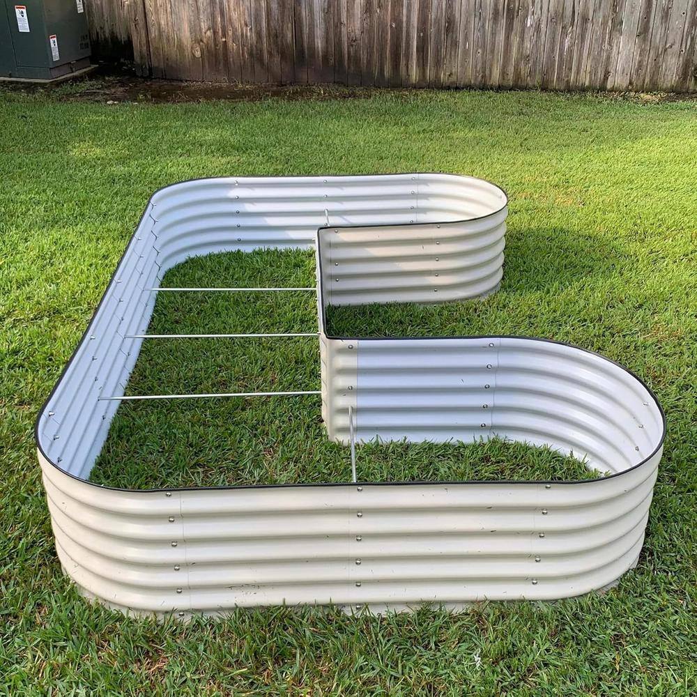 vego garden 17 in. Tall U-Shape Raised Garden Bed Metal Planter Box for Vegetables Flowers Ground Standard Size Pearl White VBUST17W