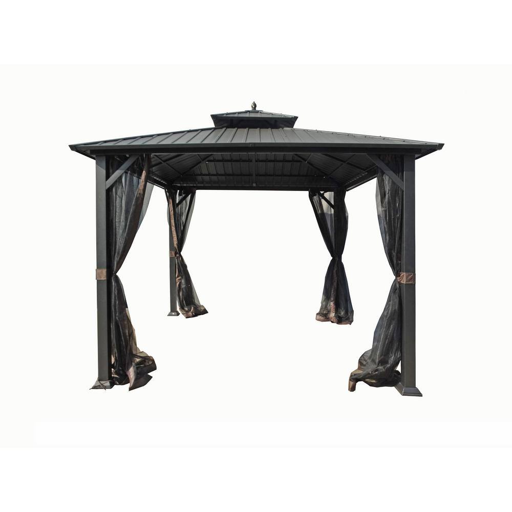Hampton Bay 10 ft. x 10 ft. Holden Outdoor Patio Black Hard Top Galvanized Steel Gazebo TPGAZ9011