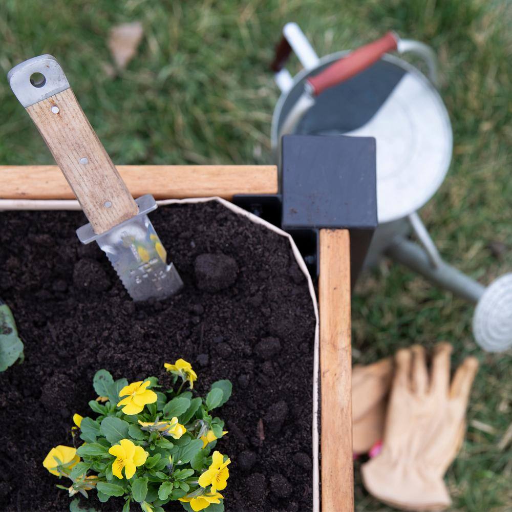 Backyard Discovery 44 in. x 25 in. Teak Wood Raised Garden Bed Planter w/Powder Coated Steel Accents and Mesh Liner for Balcony Porch Patio 2204058com