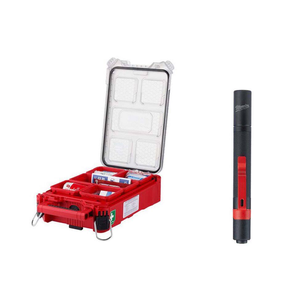 Milwaukee Class A Type 3 Compact Packout First Aid Kit (79-Piece) with 100 Lumens Aluminum Pen Light with Clip 48-73-8435C-2105