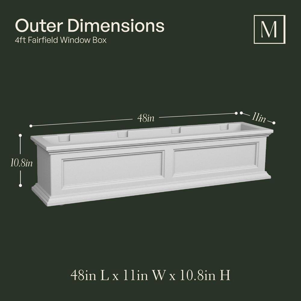 Mayne Fairfield 48 in. x 11 in. Self-Watering White Polyethylene Window Box 5823-W