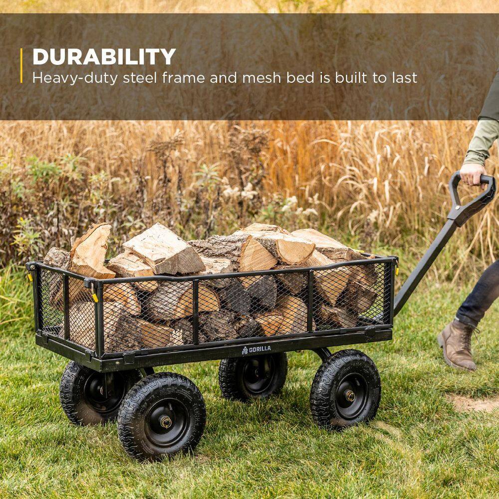 GORILLA CARTS 1,200 lb. Heavy-Duty Steel Utility Garden Cart, 6 cu. ft. Capacity, 13 in. Pneumatic Wheels, 2-in-1 Pull or Tow Handle GCG-1200