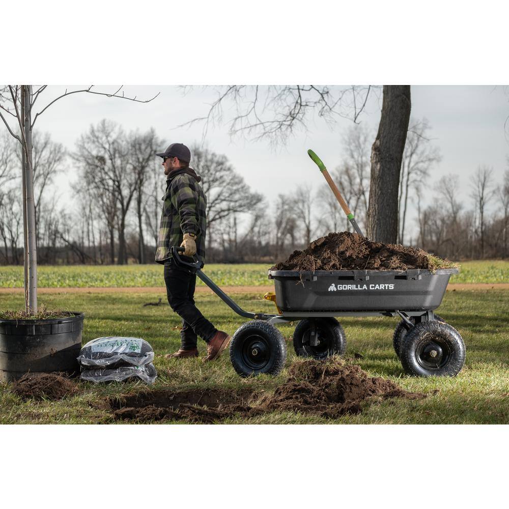 GORILLA CARTS 12 cu. ft. Patented Super Heavy-Duty Poly Dump Garden Cart, 1,600 lbs., 48 in. x 34 in. x 11 in., 16 in. Pneumatic Tires GCG-12