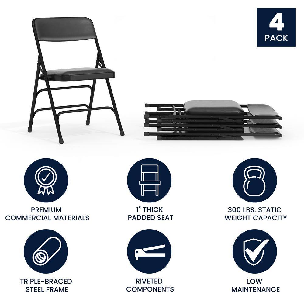 Carnegy Avenue Black Vinyl/Black Frame Metal Folding Chair (4-Pack) CGA-HF-15293-BL-HD