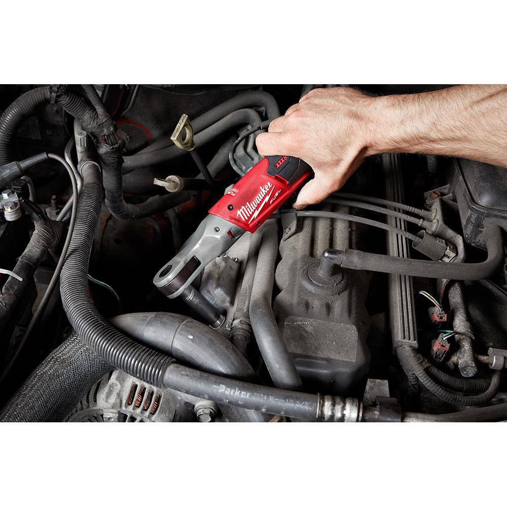 Milwaukee M12 FUEL 12V Li-Ion Brushless 1/2 in. Cordless Ratchet Kit w (2) 2. 0Ah Batteries, Charger, Bag & M12 ROVER Flood Light 2558-22-2367-20