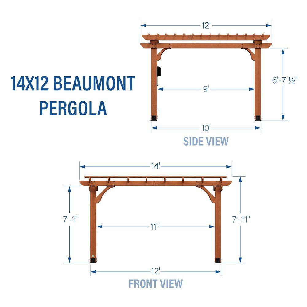 Backyard Discovery Beaumont 14 ft. x 12 ft. Light Brown Traditional Outdoor All Cedar Wood Patio Pergola Shade Structure with Electric 2101555COM