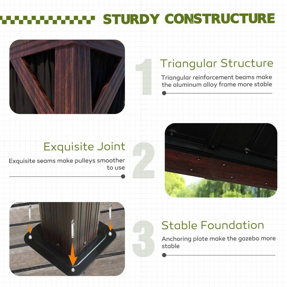 VEIKOUS 24 ft. x 14 ft. Wood Grain Aluminum Hardtop Gazebo Double Roof with Netting PG0201-24RT-4