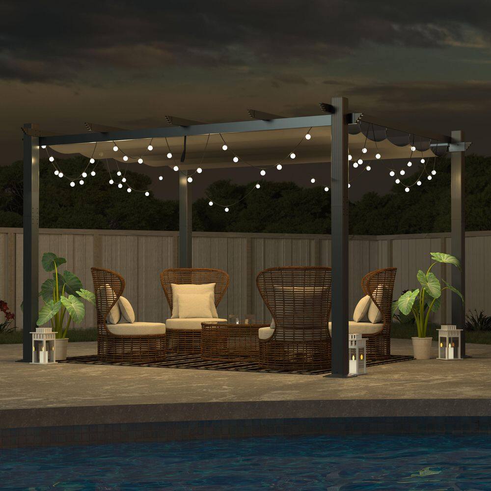 VEIKOUS 10 ft. x 13 ft. Dark Grey Aluminum Outdoor Patio Pergola with Retractable Sun Shade Canopy Cover PG0202-02-10