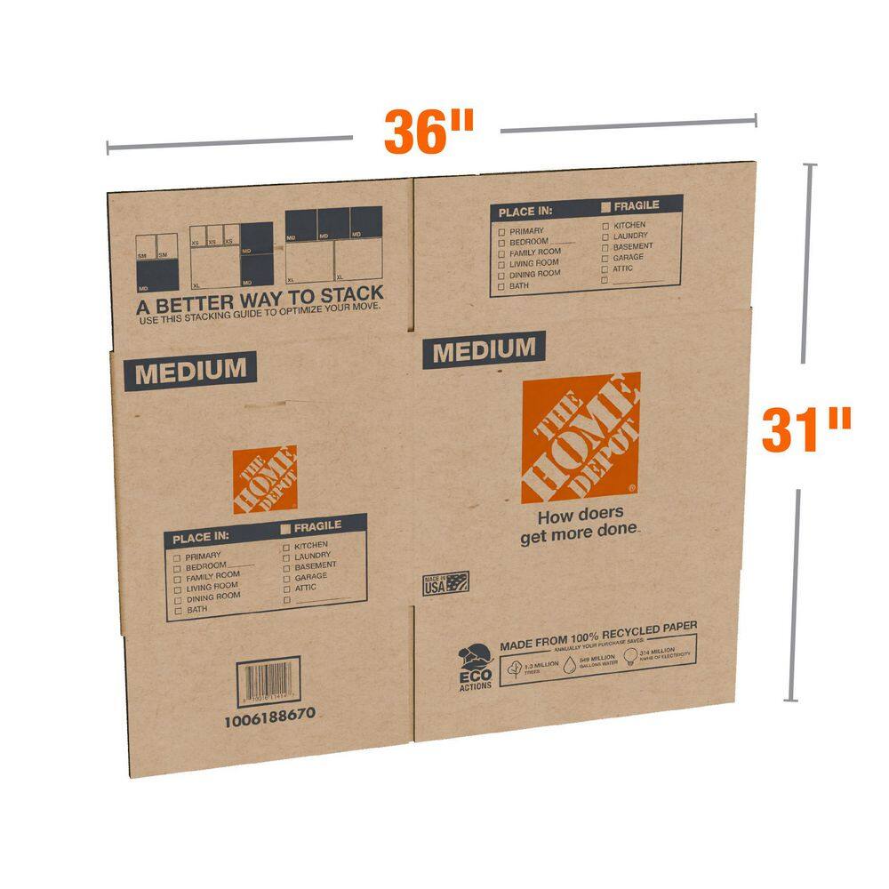 The Home Depot 20 in. L x 16 in. W x 15 in. D Medium Moving Shipping and Packing Box with Handles (40-Pack) MEDBOX40