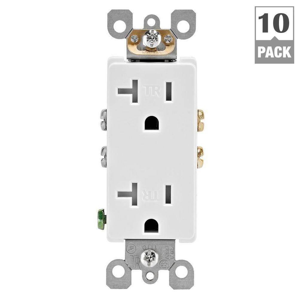 Leviton Decora 20 Amp 125 V Tamper Resistant Duplex Outlet/Receptacle, White (10-Pack) T5825-WMP M02-T5825-WMP