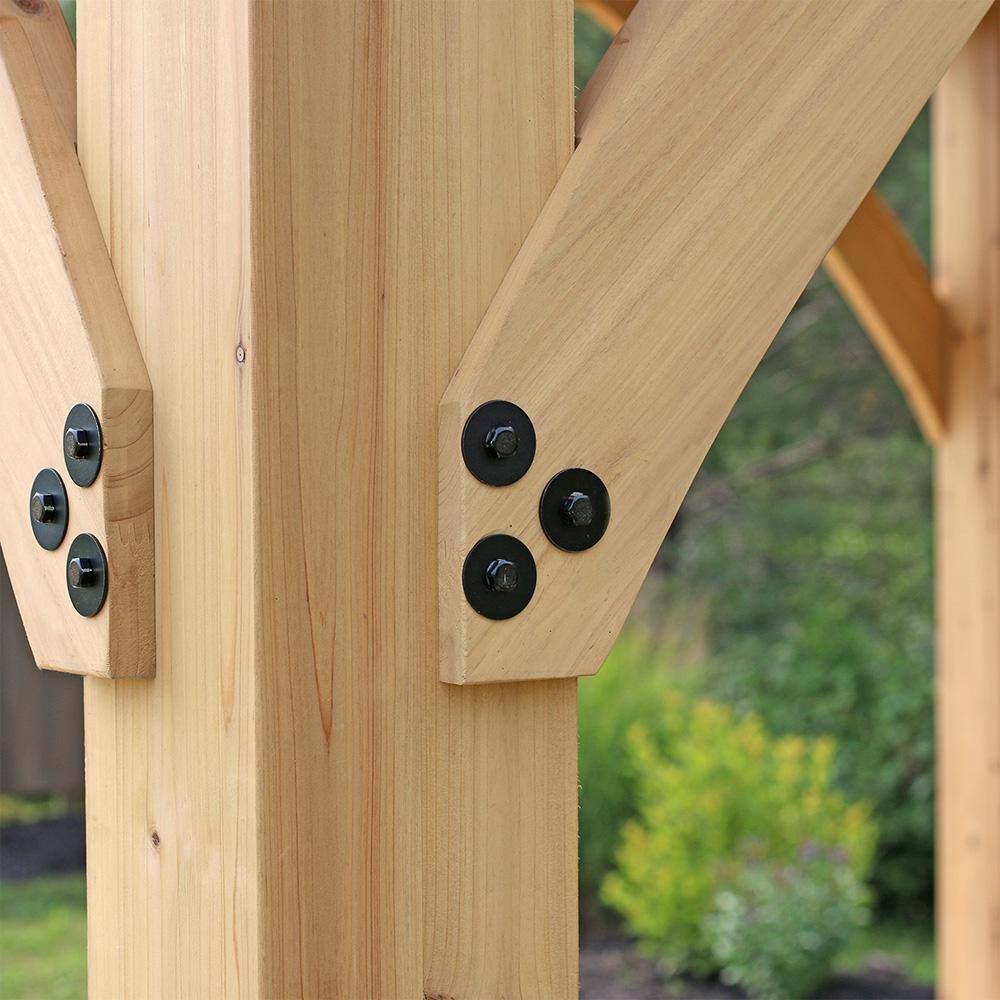 Yardistry Professionally Assembled Meridian 12 ft. x 12 ft. Premium Cedar Outdoor Patio Shade Gazebo with Brown Aluminum Roof 64003-2