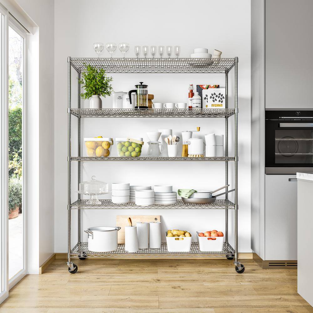 Seville Classics UltraDurable 5-Tier Commercial NSF Certified Steel Wire Shelving System in Zinc (60 in. W x 24 in. D x 76 in. H) WEB571