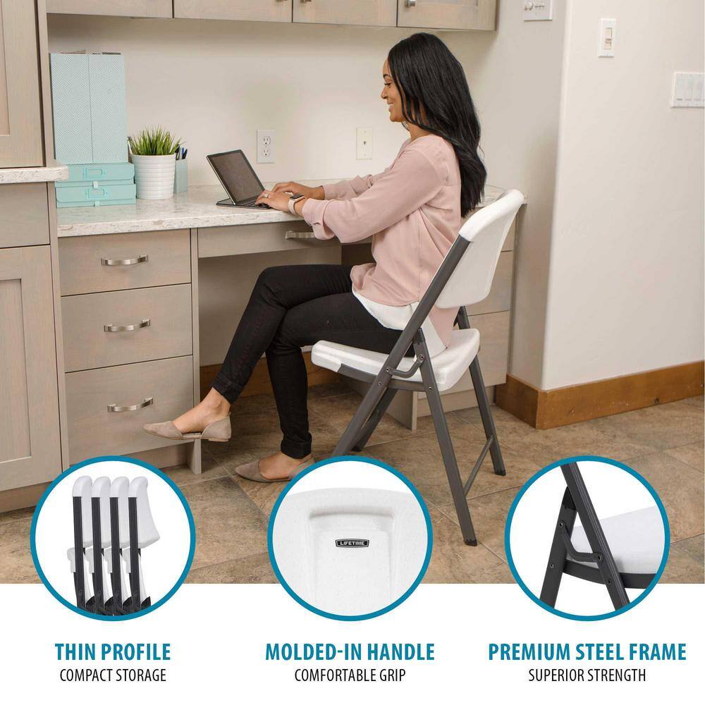 Lifetime White Plastic Seat Metal Frame Outdoor Safe Folding Chair (Set of 4) 42804