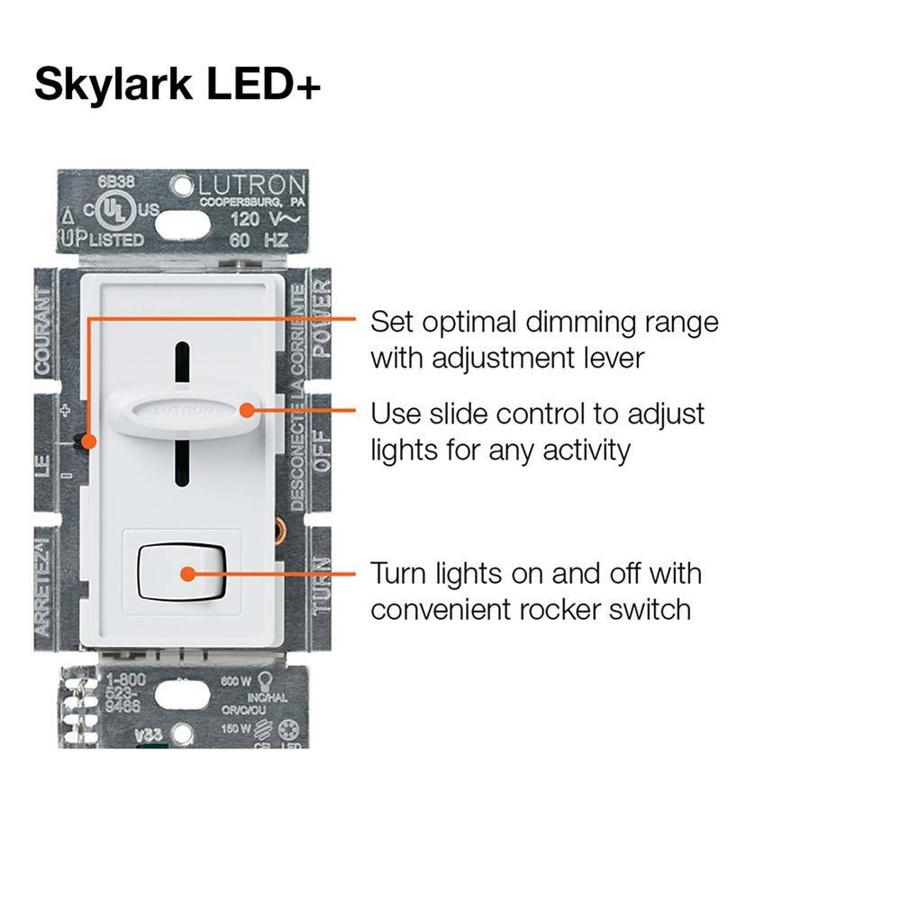 Lutron Skylark LED+ Dimmer Switch for Dimmable LED Bulbs, 150W LED/Single-Pole or 3-Way, White (SCL-153PR-3-WH) (3-Pack) SCL-153PR-3-WH