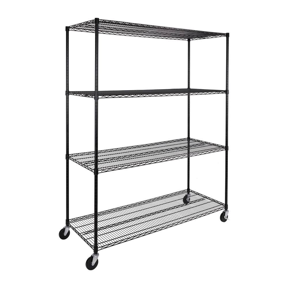 Seville Classics UltraDurable 4-Tier Commercial NSF Certified Steel Wire Shelving System in Black (60 in. W x 24 in. D x 76 in. H) SHE24611B