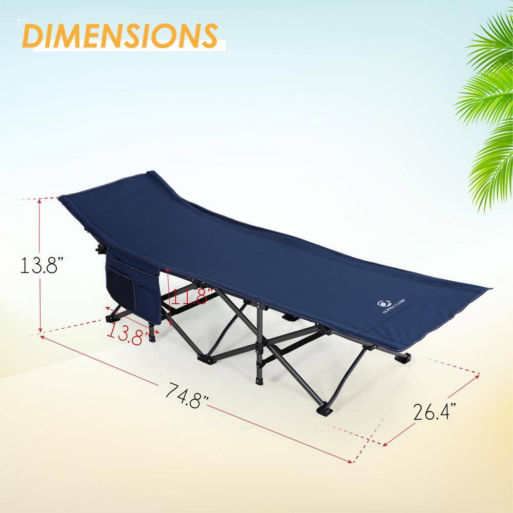 PHI VILLA Extra Large Camping Cot With Carrying Bag Steel Frame Folding Navy Blue Cot THD-E01CC120101102