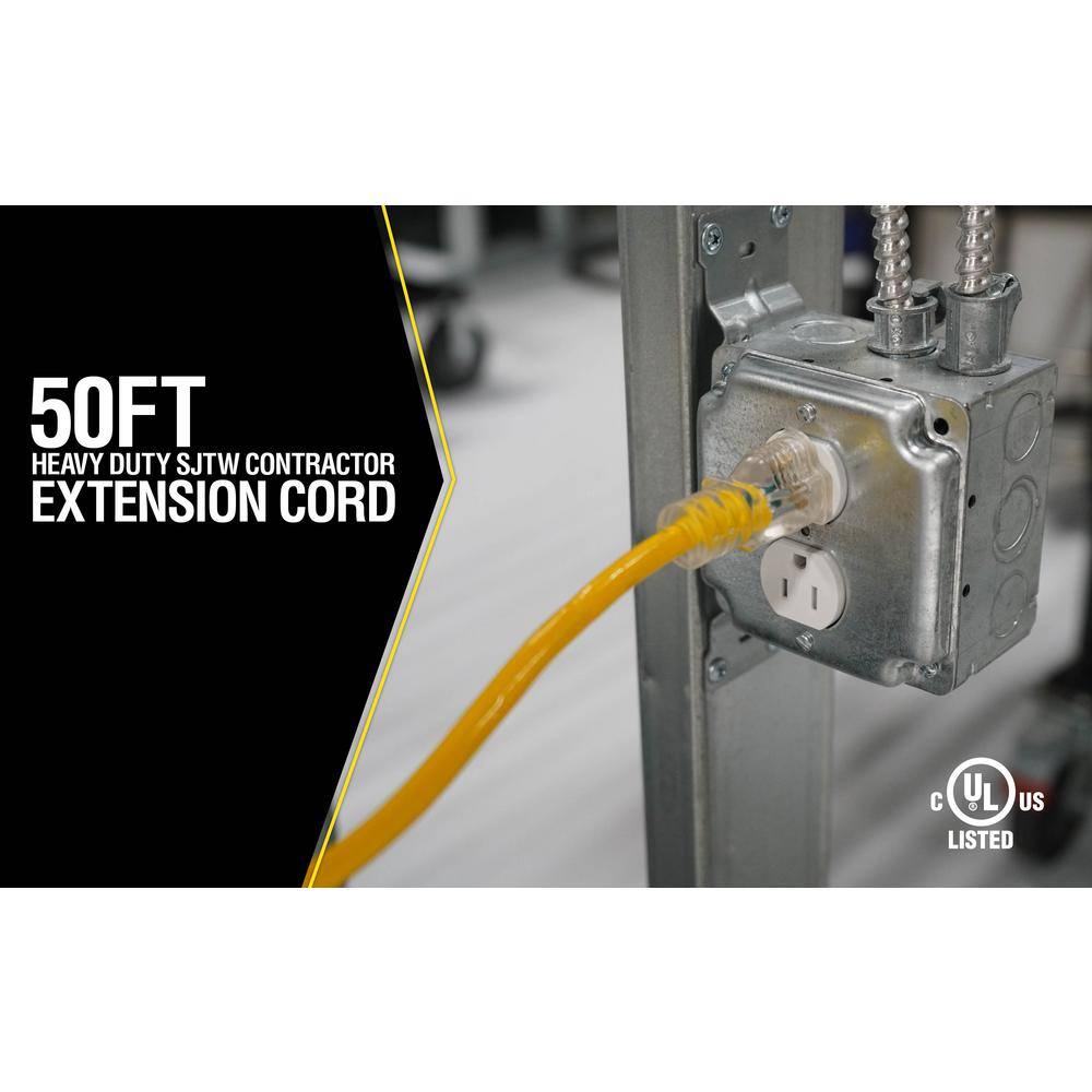 Yellow Jacket 50 ft. 12/3 SJTW Premium Outdoor Heavy-Duty Extension Cord with Power Light Plug 64827001