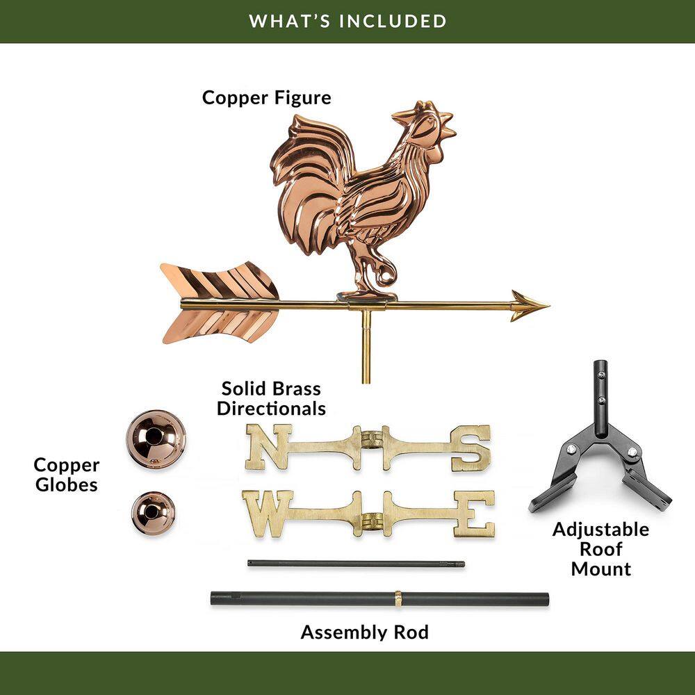 Good Directions Rooster Cottage Weathervane - Pure Copper with Roof Mount 802PR