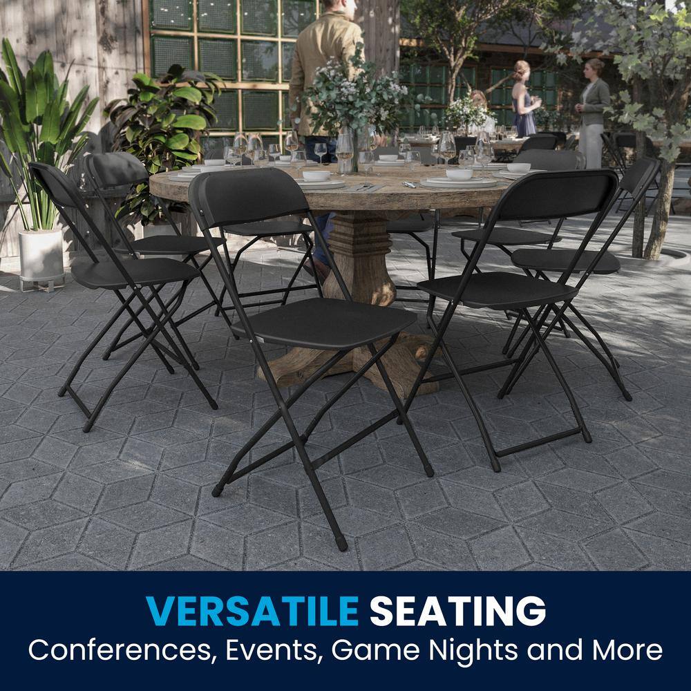 Carnegy Avenue Black Plastic Seat with Metal Frame Folding Chair (Set of 2) CGA-LE-274397-BL-HD