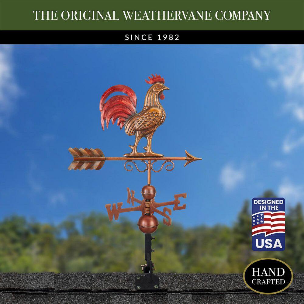Good Directions Bantam Red Rooster Weathervane - Pure Copper Hand Multi-Color Patina 1975RED