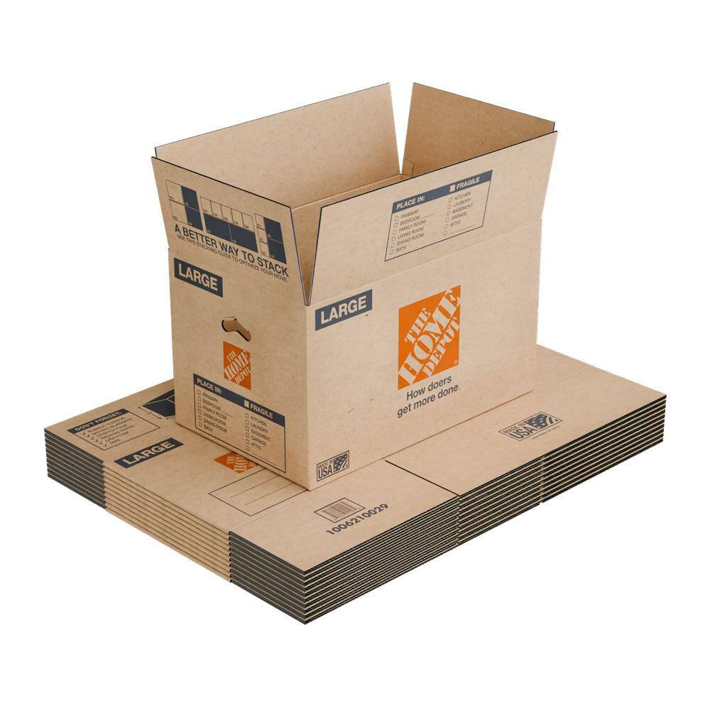 The Home Depot 26 in. L x 16 in. W x 15 in. D Large Moving Shipping and Packing Box with Handles (50-Pack) LRGBOX50