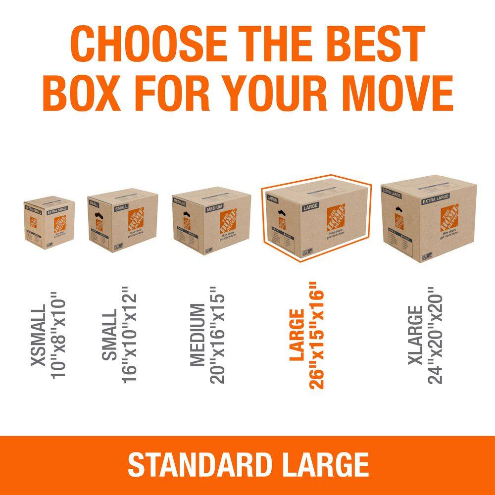 The Home Depot 26 in. L x 16 in. W x 15 in. D Large Moving Shipping and Packing Box with Handles (50-Pack) LRGBOX50
