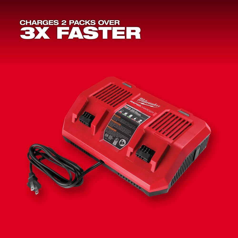 Milwaukee M18 18-Volt Lithium-Ion Dual Bay Rapid Battery Charger with M18 XC 5.0Ah Battery Pack 48-59-1802-48-11-1850