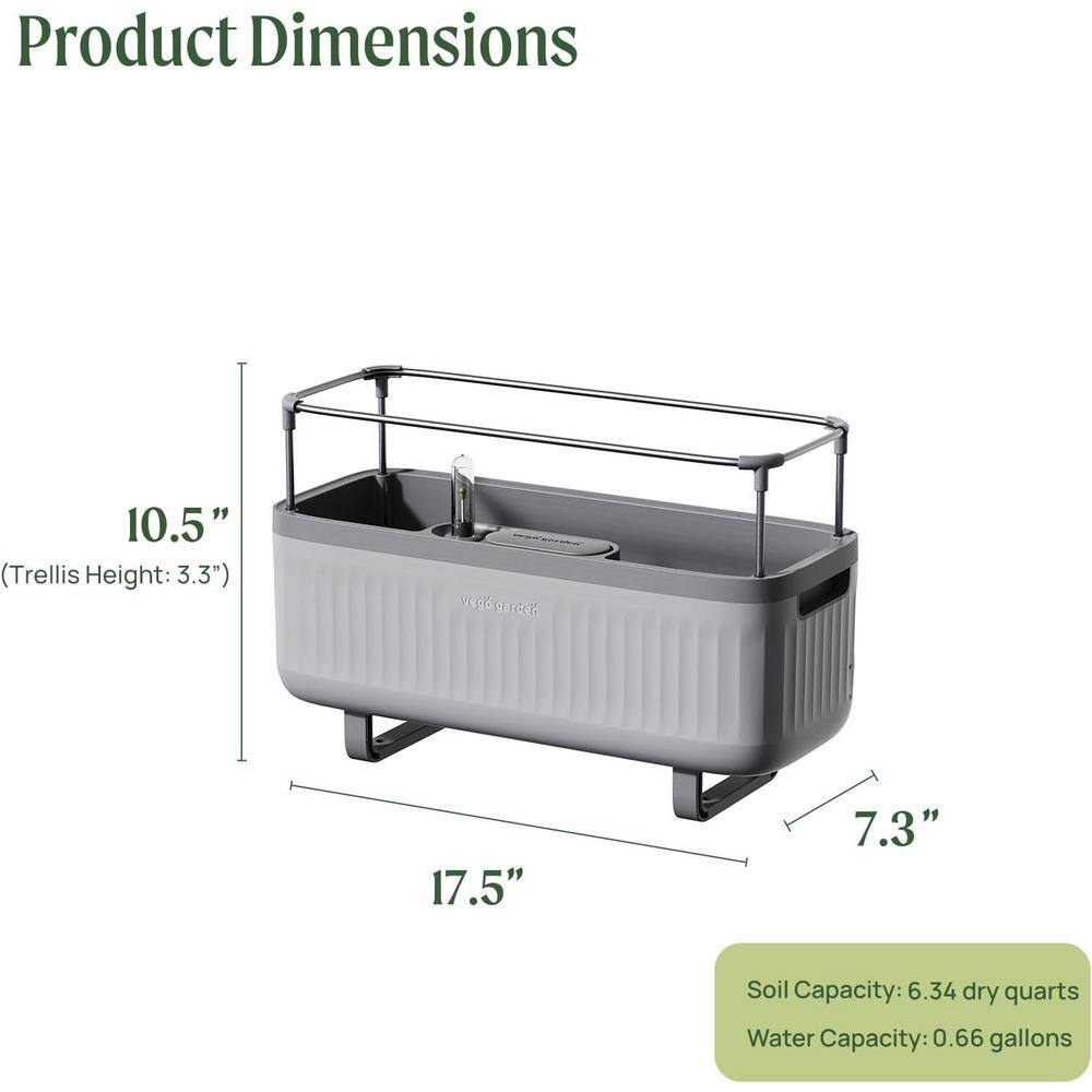 vego garden Herb Planter Box Recyclable Plastic with Trellis Self-Watering Rolling Raised Bed for Vegetables Plants Fog Gray 2-Pack VPHPGY-2
