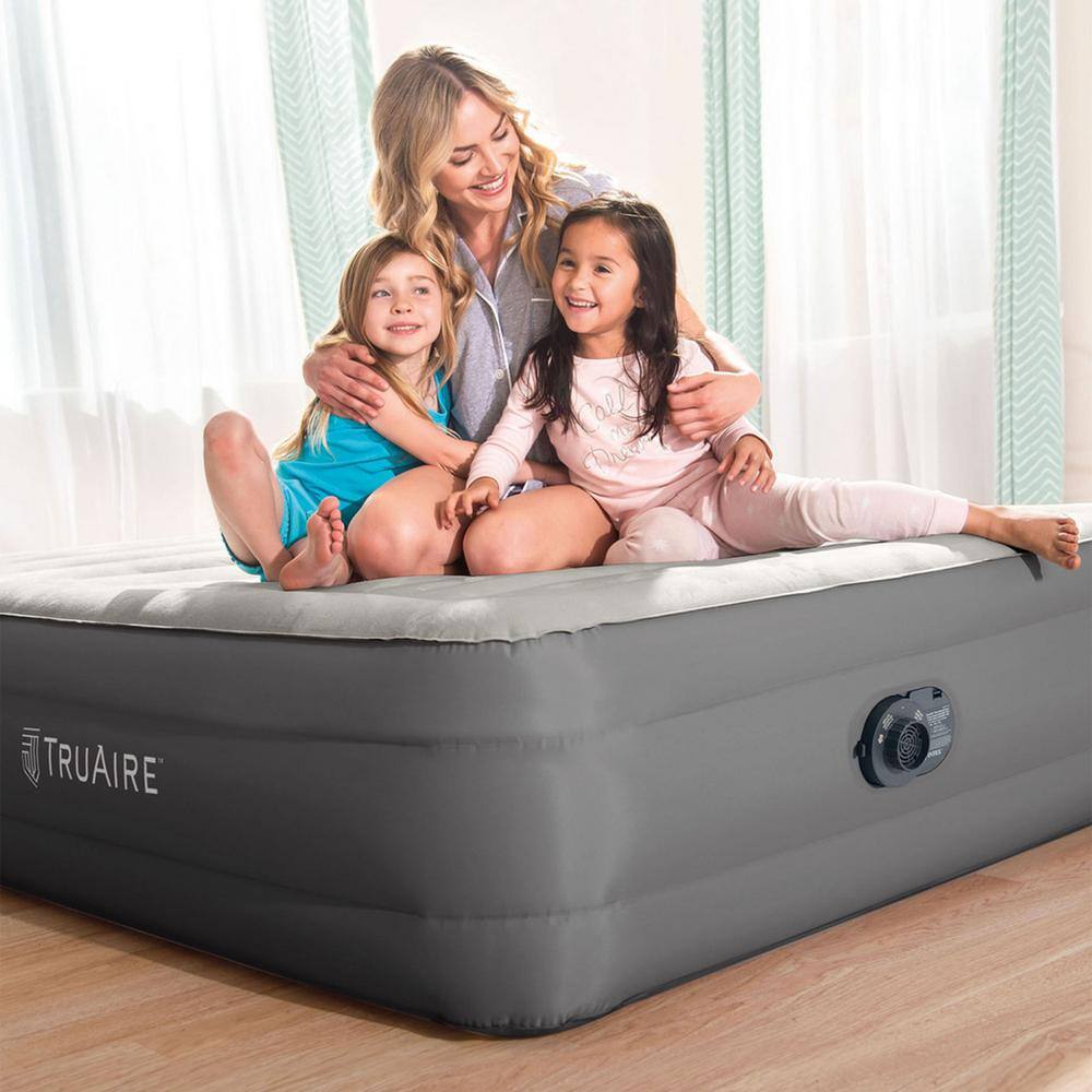 Intex TruAire Luxury Queen Air Mattress Airbed with Lumbar Support and Built in Pump 64095ED