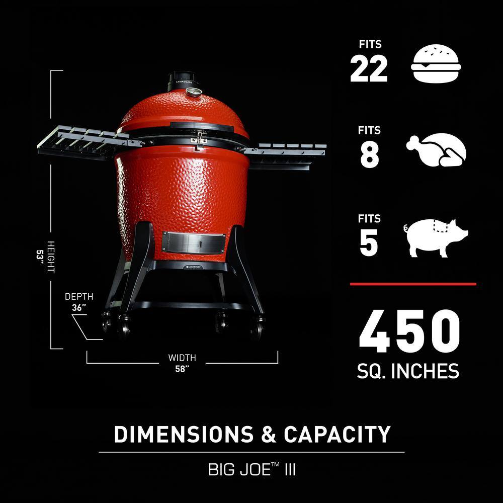 Kamado Joe Big Joe III 24 in. Charcoal Grill in Red with Cart, Side Shelves, Grate Gripper, and Ash Tool KJ15041021