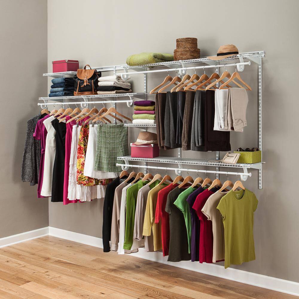 ClosetMaid ShelfTrack 120.5 in. W White Reach-In Wall Mount 5-Shelf Wire Closet System Organizer Kit 2091